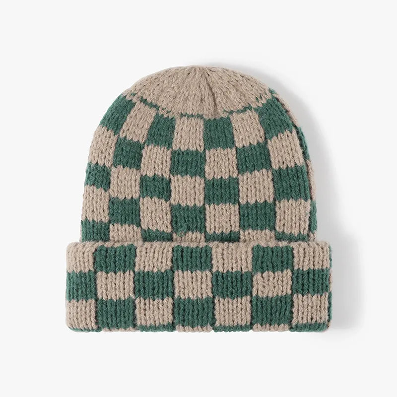 Thermal Checkered Hat – Warm Stylish Winter Beanie