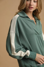 Sage Green Color Block Quarter-Zip Sweatshirt – Oversized & Sporty