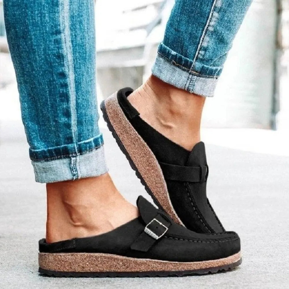 Round Toe Low Heel Buckle Loafers – Classic Comfortable Style