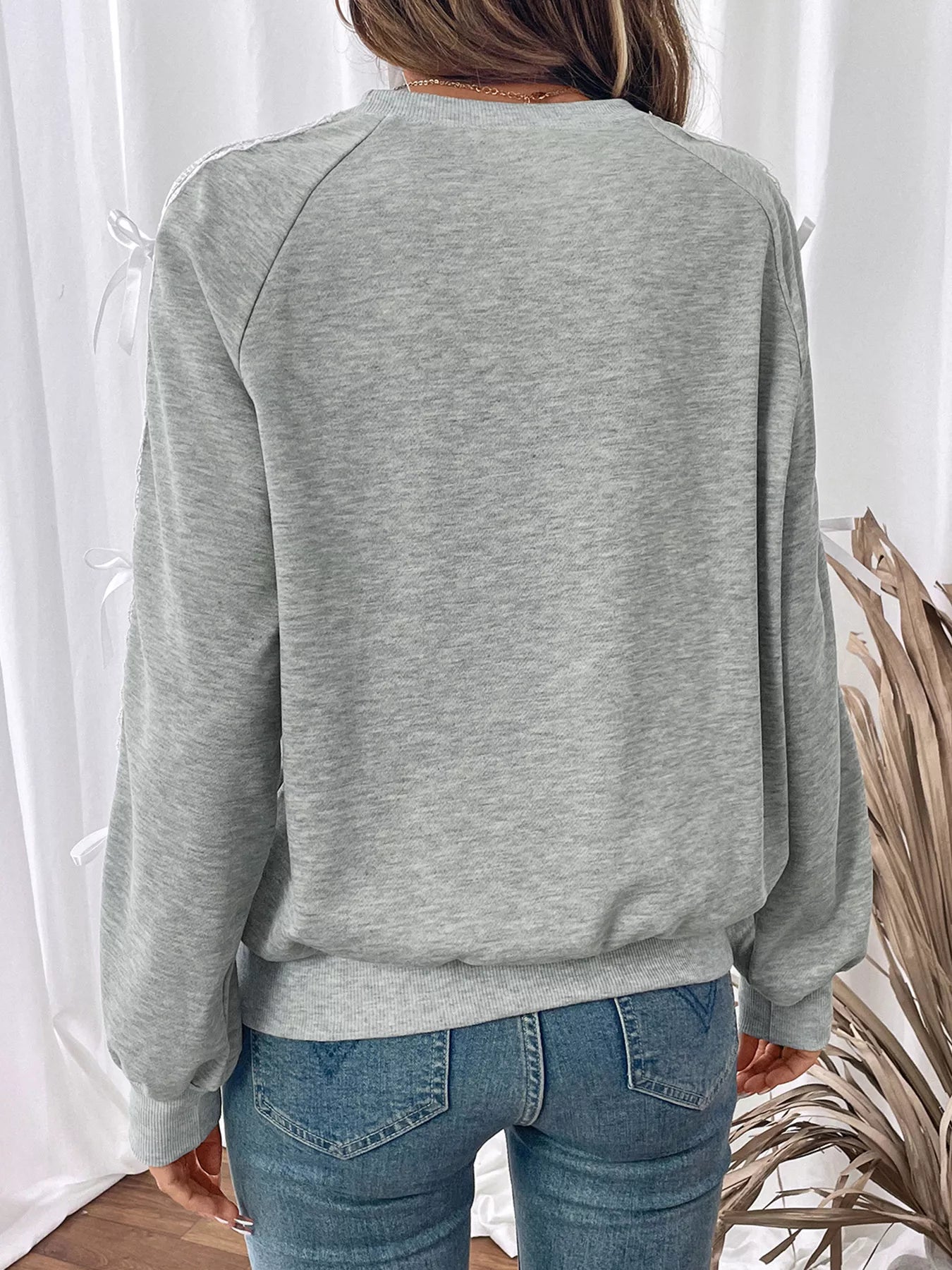 Lace Detail Round Neck Sweatshirt – Feminine Casual Style