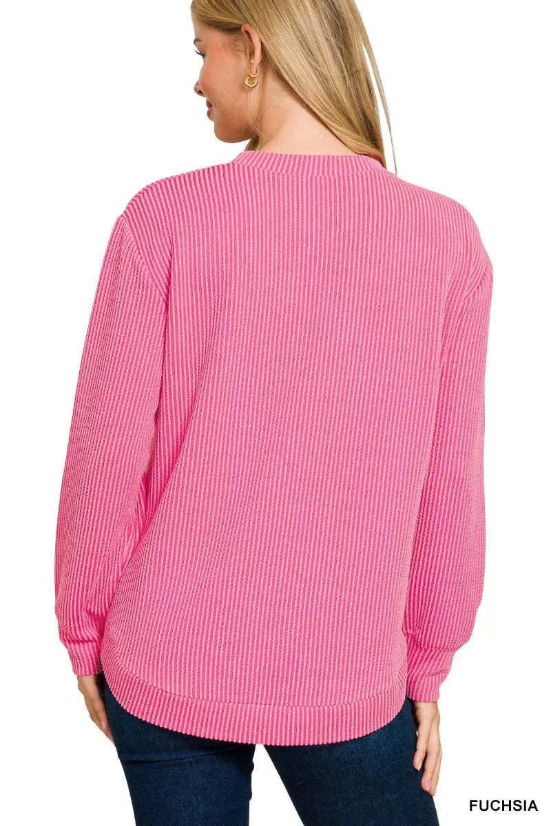 Zenana Raised Rib Round Neck Long Sleeve Top – Timeless Everyday Essential