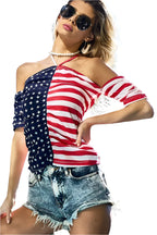 BiBi American Flag Off Shoulder With Front Ruched Top