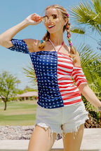 BiBi American Flag Off Shoulder With Front Ruched Top