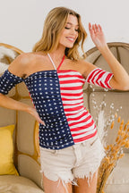 BiBi American Flag Off Shoulder With Front Ruched Top