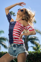 BiBi American Flag Off Shoulder With Front Ruched Top