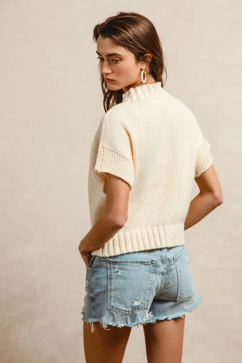 BiBi American Flag Patchwork Sweater – Drop Shoulder USA Knit Top