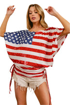 BiBi American Flag Printed Side Ruched Details Knit Top