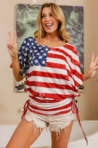BiBi American Flag Printed Side Ruched Details Knit Top