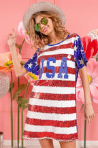 BiBi American Flag Theme Usa Print Sequin Dress