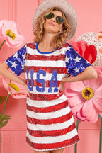 BiBi American Flag Theme Usa Print Sequin Dress