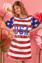 BiBi American Flag Theme Usa Print Sequin Dress