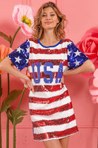 BiBi American Flag Theme Usa Print Sequin Dress