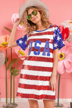 BiBi American Flag Theme Usa Print Sequin Dress