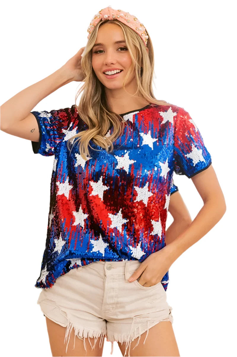 BiBi American Theme Star Pattern Sequin Top