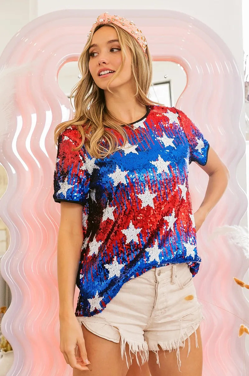 BiBi American Theme Star Pattern Sequin Top
