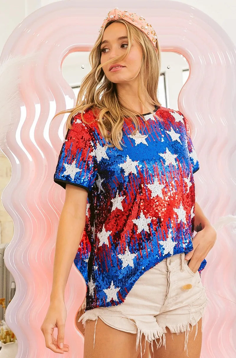 BiBi American Theme Star Pattern Sequin Top
