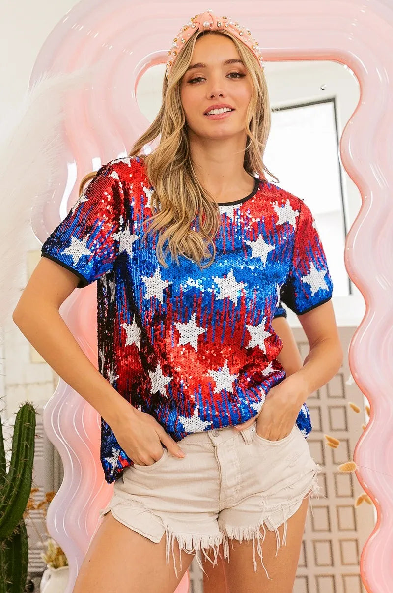 BiBi American Theme Star Pattern Sequin Top