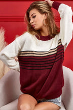BiBi Color Block Sweater – Bold Stripe Yoke for a Stylish Pop