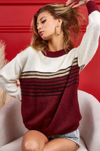 BiBi Color Block Sweater – Bold Stripe Yoke for a Stylish Pop