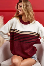 BiBi Color Block Sweater – Bold Stripe Yoke for a Stylish Pop