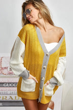 BiBi Color Block Sweater Cardigan with Button Closure