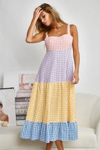 BiBi Color Block Tiered Gingham Dress
