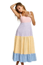 BiBi Color Block Tiered Gingham Dress