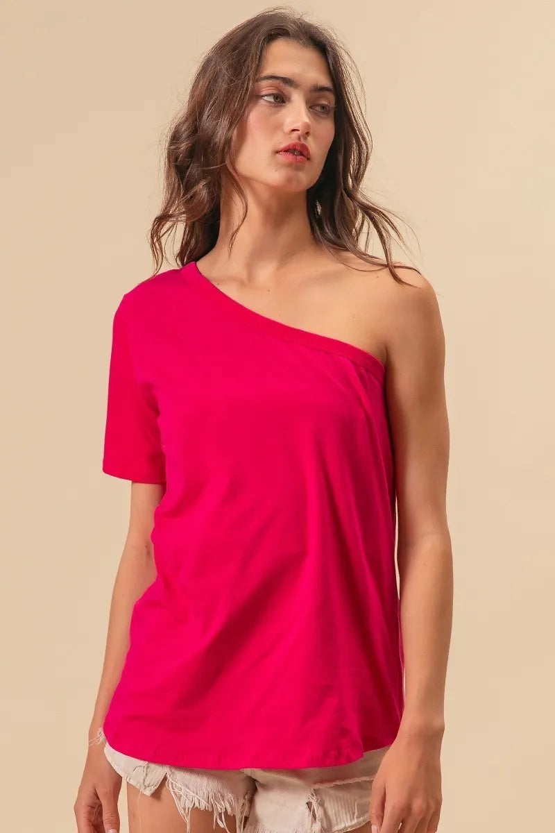 BiBi Cotton Span Knit One Shoulder Top