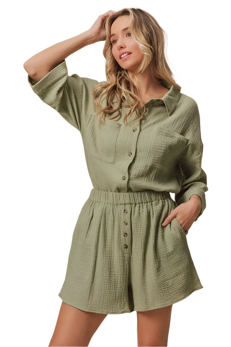 BiBi Crinkle Gauze Shirt and Short Set