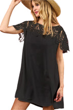 BiBi Crochet Lace Yoke Detailed Wrinkled Dress