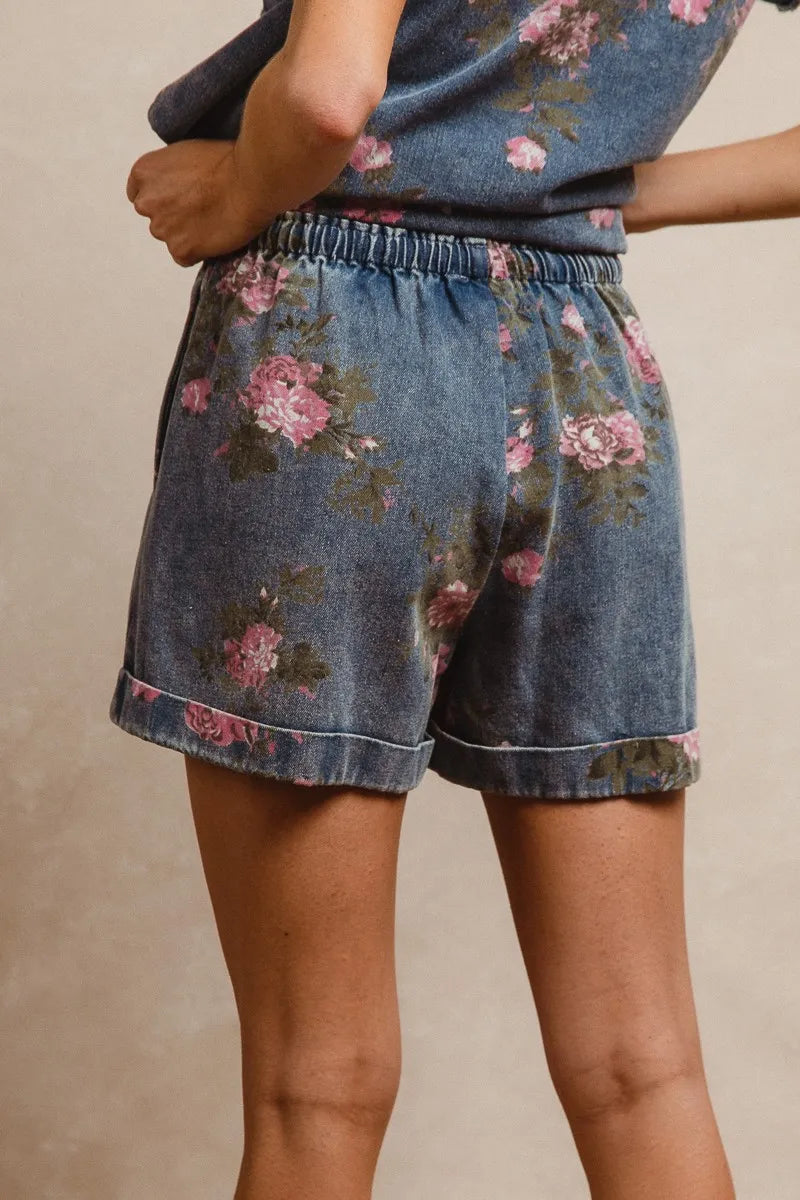 BiBi Floral Print Denim Shorts – Casual Pocket Jean Shorts for Women