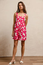 BiBi Floral Print Short Overalls – Tuck Detail Romper with Pockets for Women