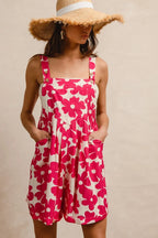 BiBi Floral Print Short Overalls – Tuck Detail Romper with Pockets for Women