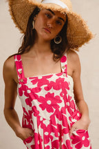 BiBi Floral Print Short Overalls – Tuck Detail Romper with Pockets for Women