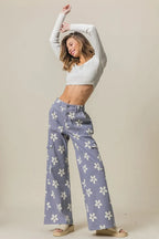 BiBi Flower Printed Side Pocket Wide Pants