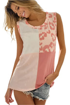 BiBi French Terry Color Block Leopard Sleeveless Top