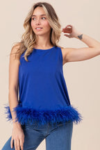 BiBi French Terry Faux Feather Bottom Back Tied Top