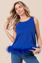 BiBi French Terry Faux Feather Bottom Back Tied Top