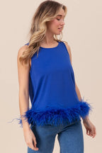 BiBi French Terry Faux Feather Bottom Back Tied Top