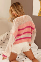 BiBi Hollow Out Yoke Striped Sweater – Chic & Cozy Knitwear