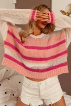 BiBi Hollow Out Yoke Striped Sweater – Chic & Cozy Knitwear