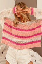 BiBi Hollow Out Yoke Striped Sweater – Chic & Cozy Knitwear
