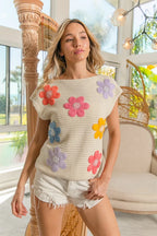 BiBi Jeweled Crochet Flower Sweater Vest – Colorful Patch Knit Top for Women