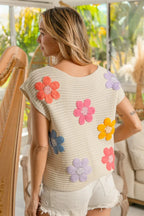 BiBi Jeweled Crochet Flower Sweater Vest – Colorful Patch Knit Top for Women