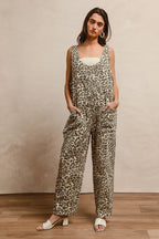 BiBi Leopard Print Jumpsuit – U Neck & Adjustable Straps for Perfect Fit