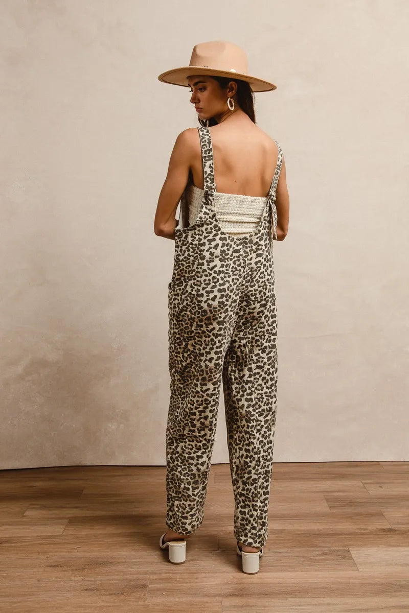 BiBi Leopard Print Jumpsuit – U Neck & Adjustable Straps for Perfect Fit