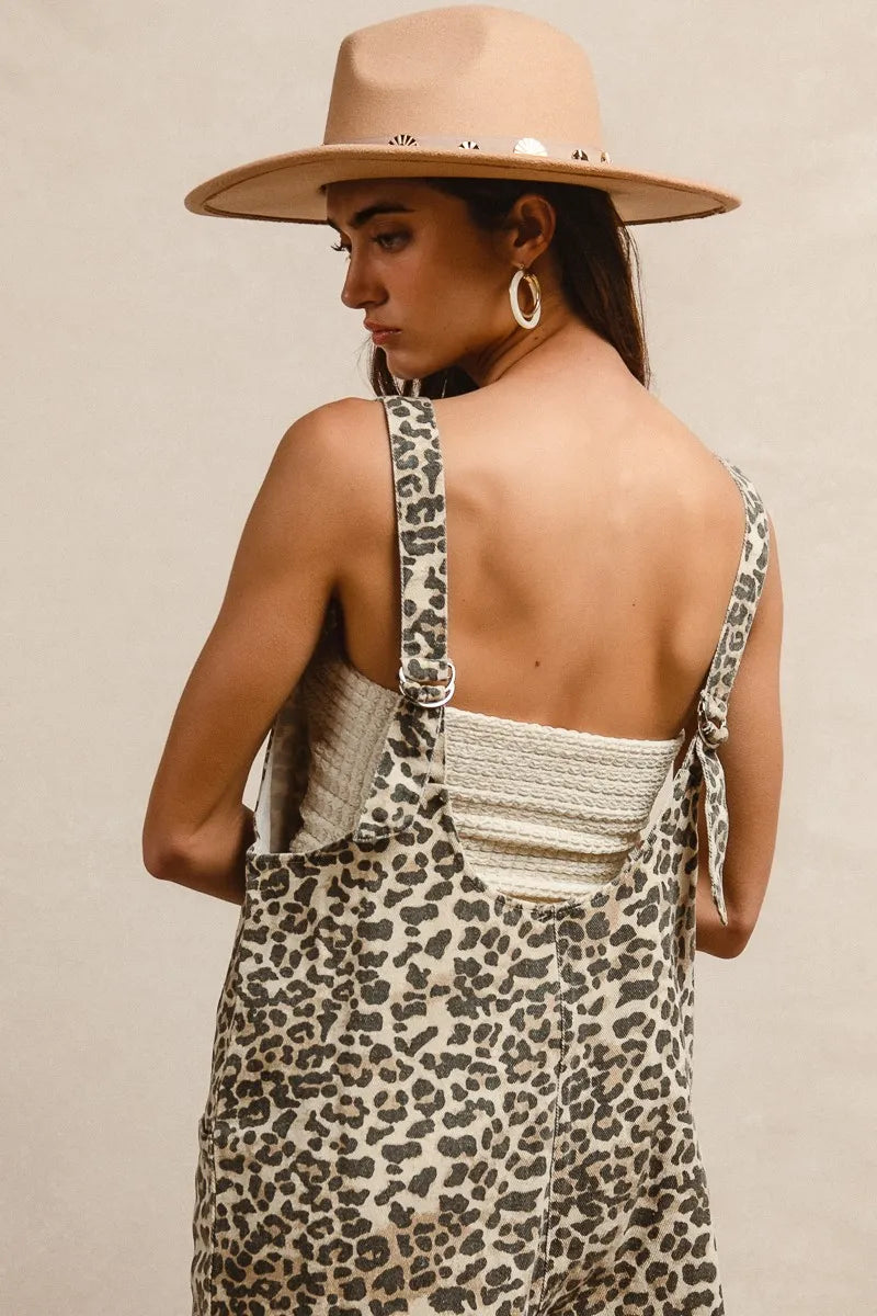 BiBi Leopard Print Jumpsuit – U Neck & Adjustable Straps for Perfect Fit