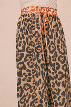 BiBi Leopard Print Wide Leg Pants – Contrast Banded High Waist Trousers