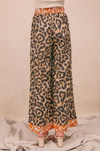 BiBi Leopard Print Wide Leg Pants – Contrast Banded High Waist Trousers