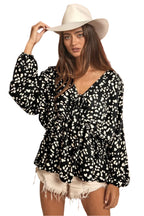 BiBi Leopard Woven Tied Spaghetti V Neck Lslv Top